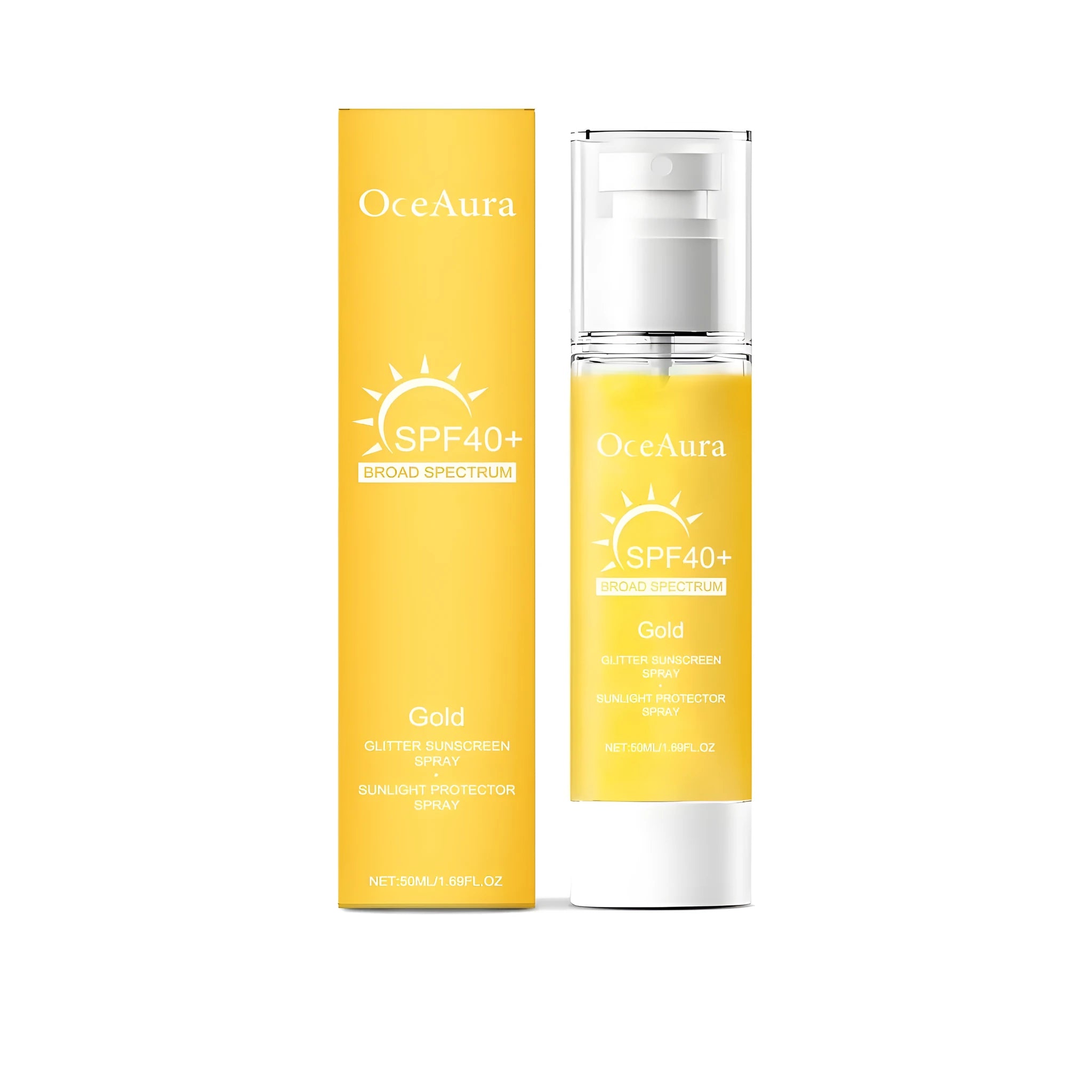 50ml Shiny Sunscreen Spray bottle with spray nozzle, for facial and body UV protection.