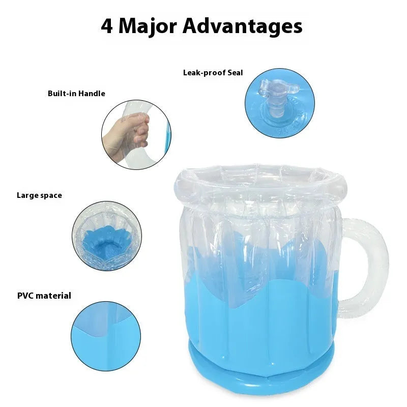 Yellow inflatable PVC ice bucket designed for cooling 2L beer steins at outdoor events