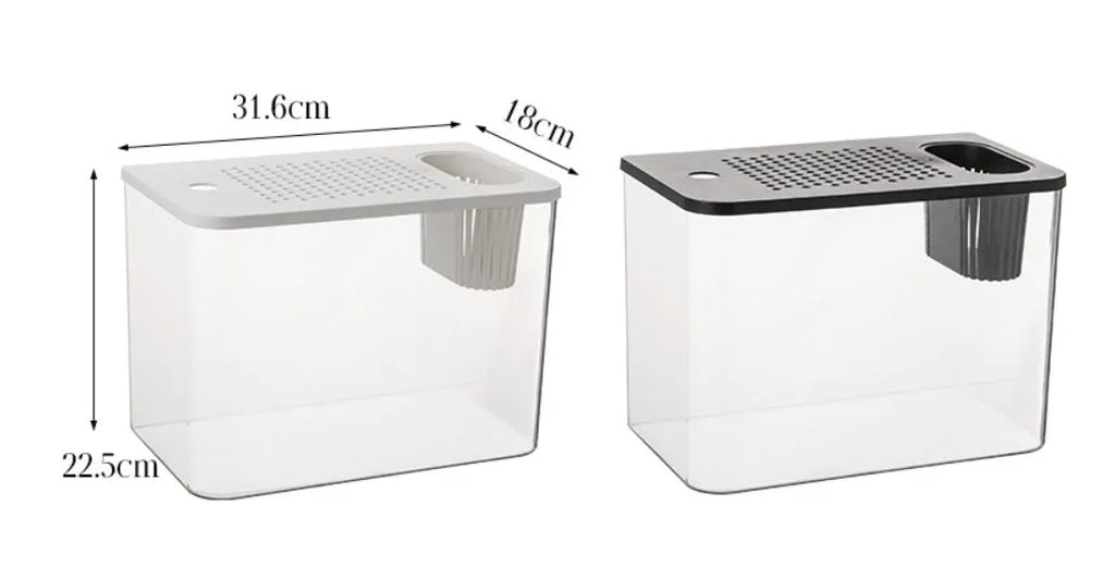 Mini betta fish tank aquarium with cover lid measuring 32cm long by 18.5cm wide