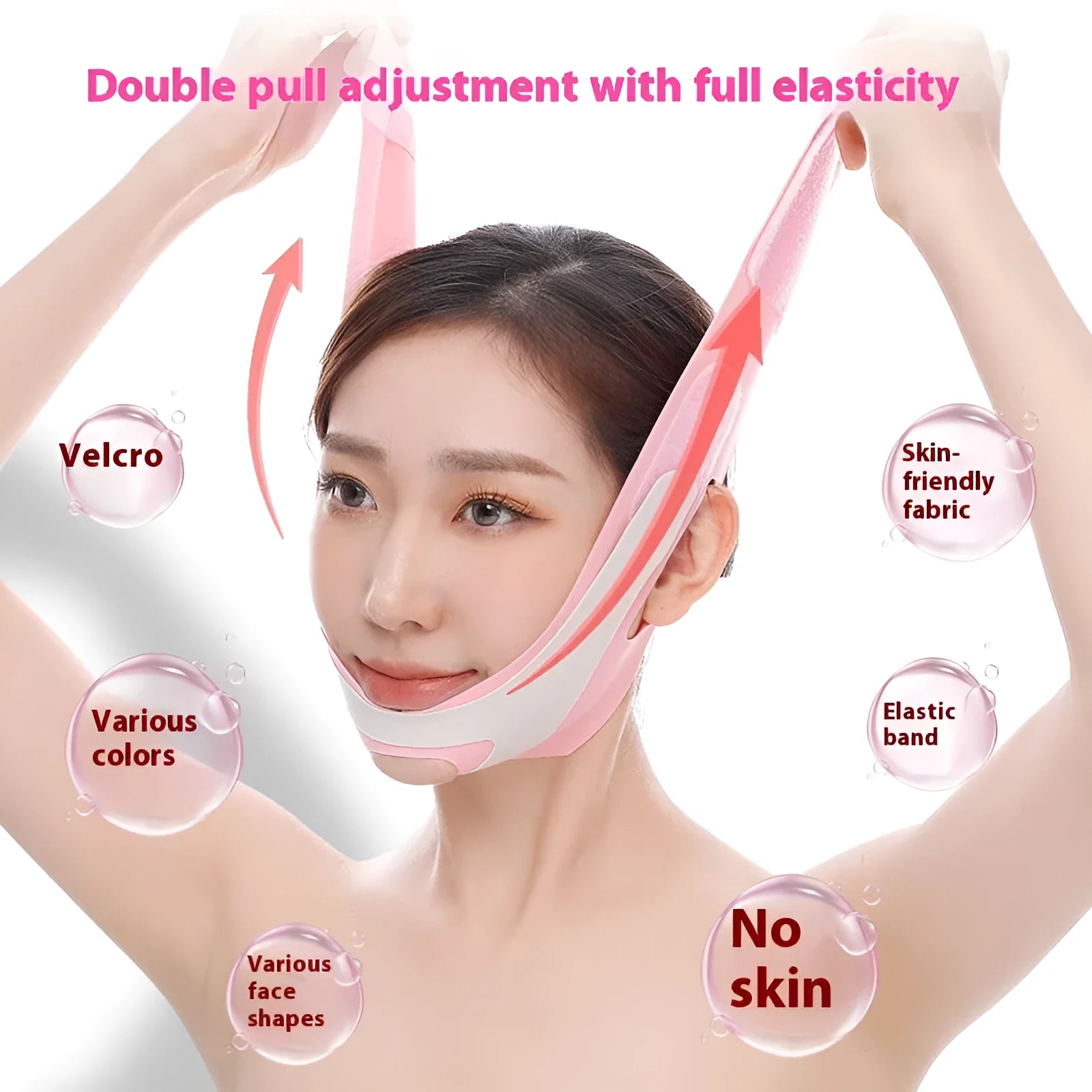 Elastic V face bandage facial care tool in pink or black colour options