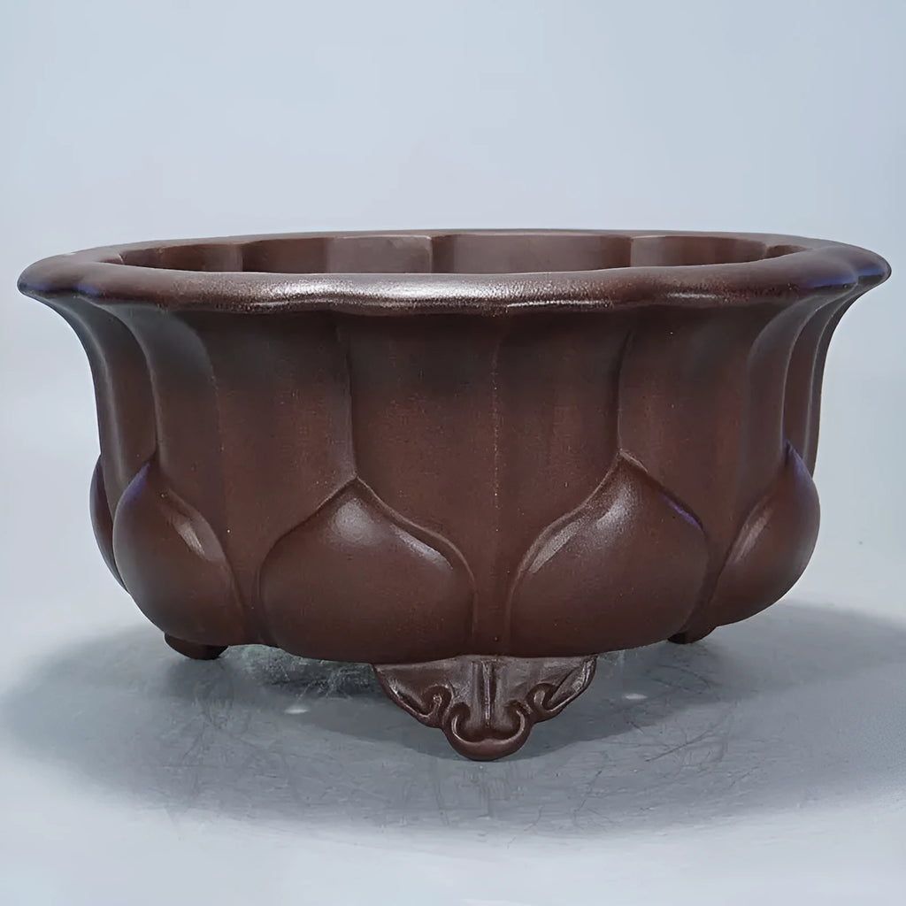 Purple sand succulent bonsai pot with antique Chinese design measuring 37x37x20cm