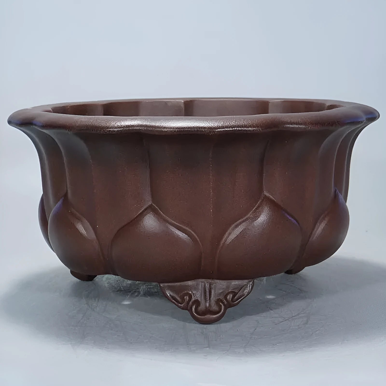 Purple sand succulent bonsai pot with antique Chinese design measuring 37x37x20cm