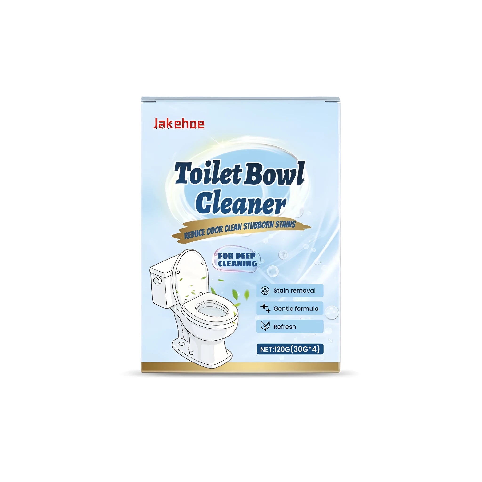 Box of powerful toilet cleaning powder sachets containing sodium bicarbonate and citric acid for bathroom hygiene
