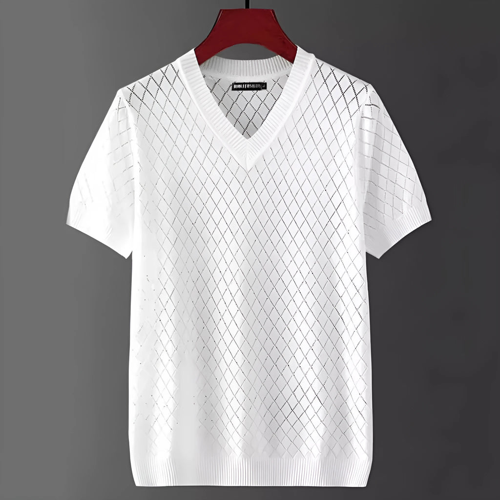 Men's Korean style ice silk V-neck T-shirt in black colour for summer leisure wear