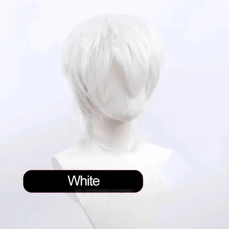Short cosplay wig with anti-curling hair tails in high-temperature fibre material