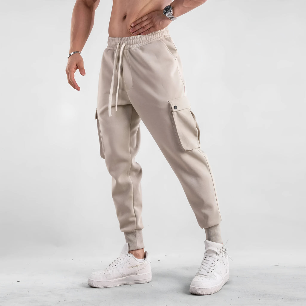 Men's loose fit cotton ankle-tied sports trousers with multiple pockets in six colour options