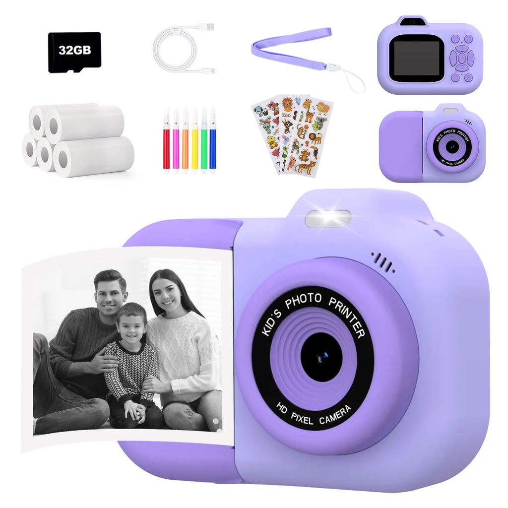 Children's plastic camera in blue colour with video recording and photo sticker functionality