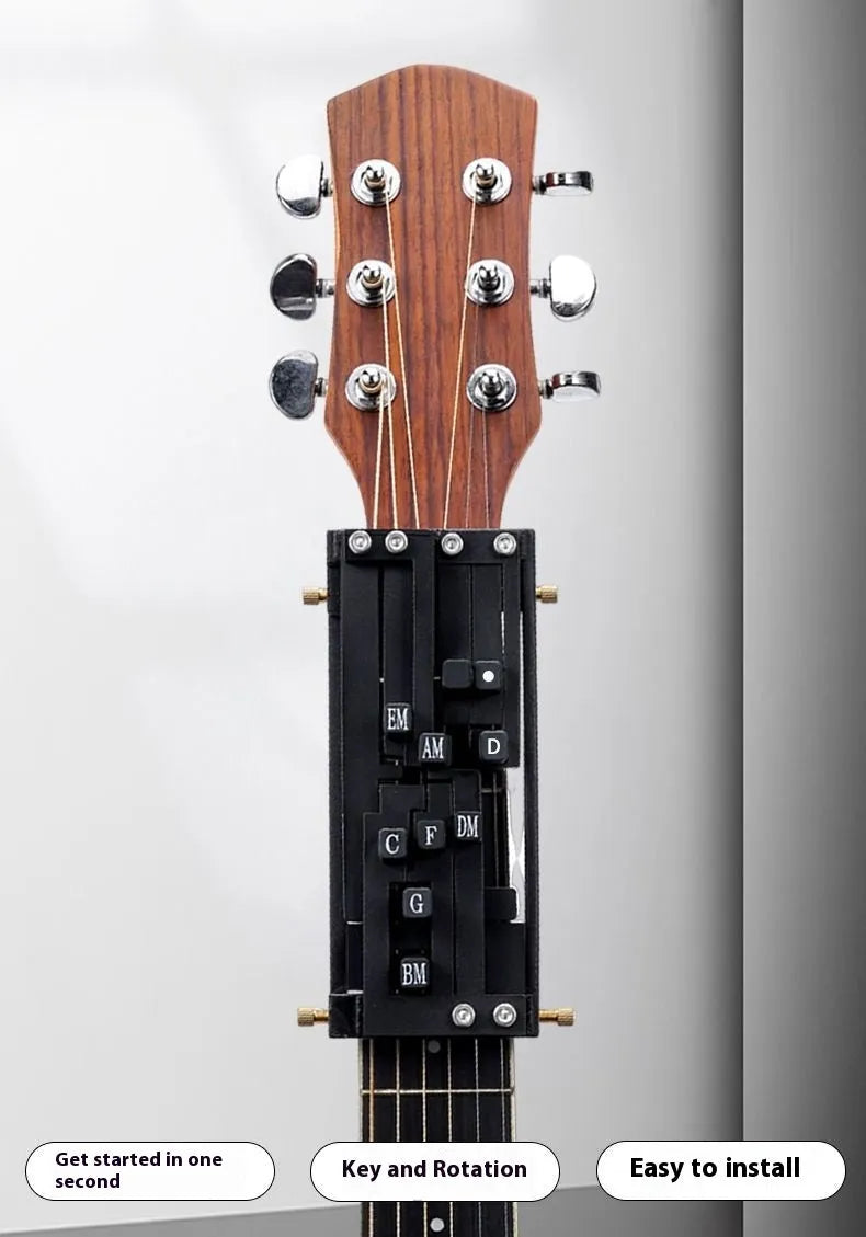 Black automatic chord device for folk guitar practice with two-chord function
