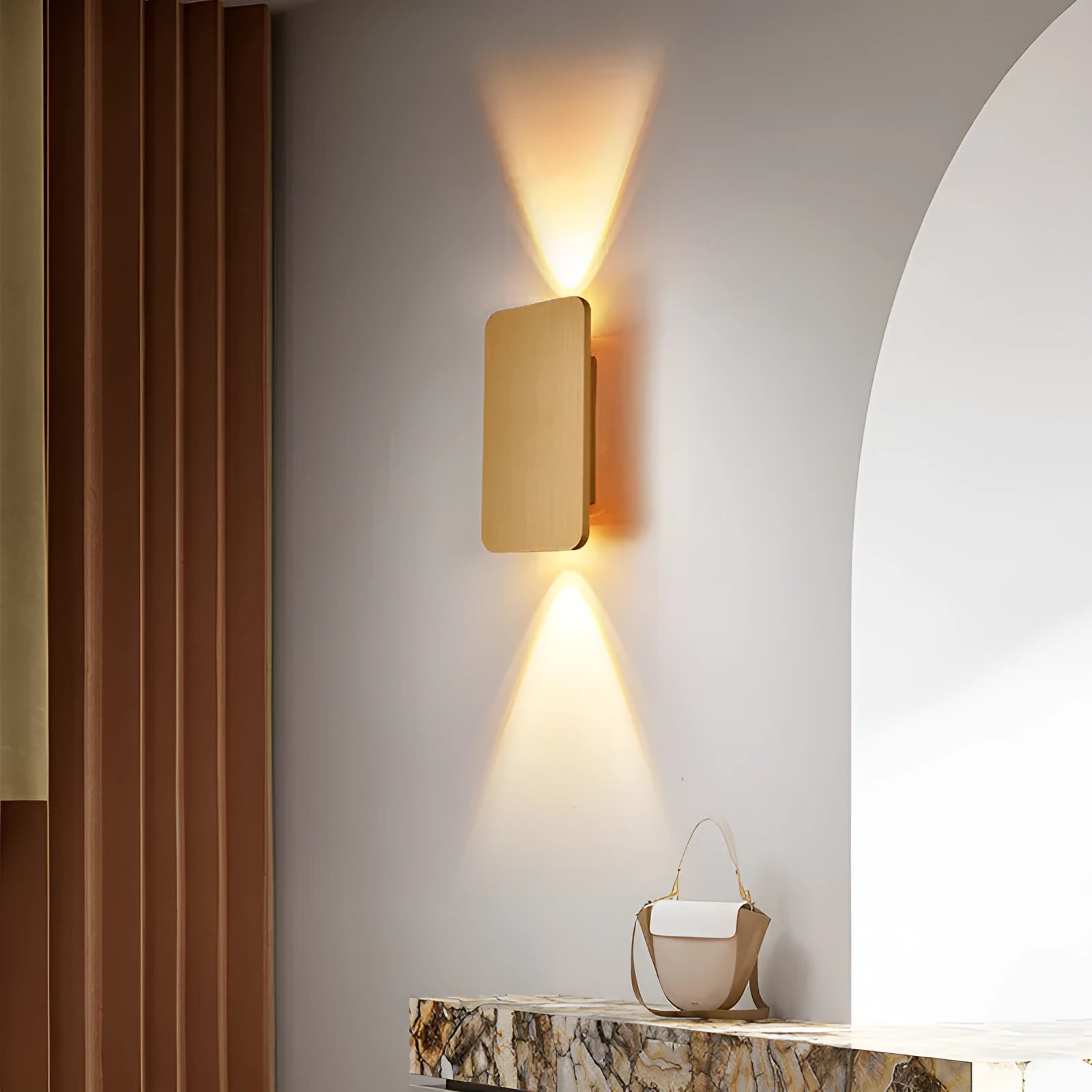 Modern Nordic minimalist LED wall lamp in black finish showing three light colour options