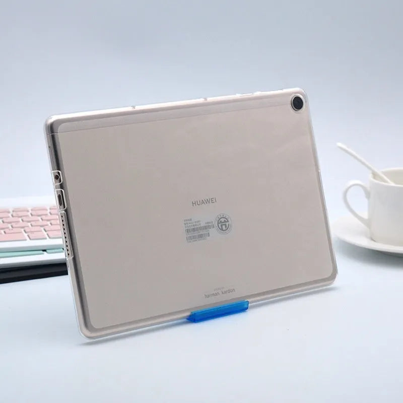Clear transparent white ultra-thin silicone protective case for a tablet.