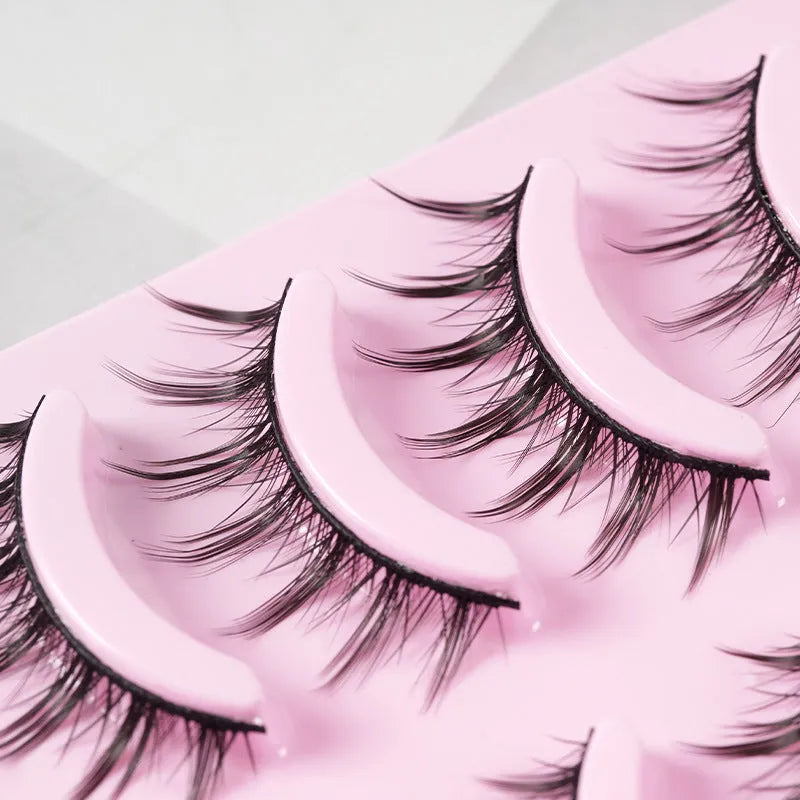 Set of 5 pairs natural wispy false eyelashes in three styles 007 008 009 for manga anime cosplay Korean makeup