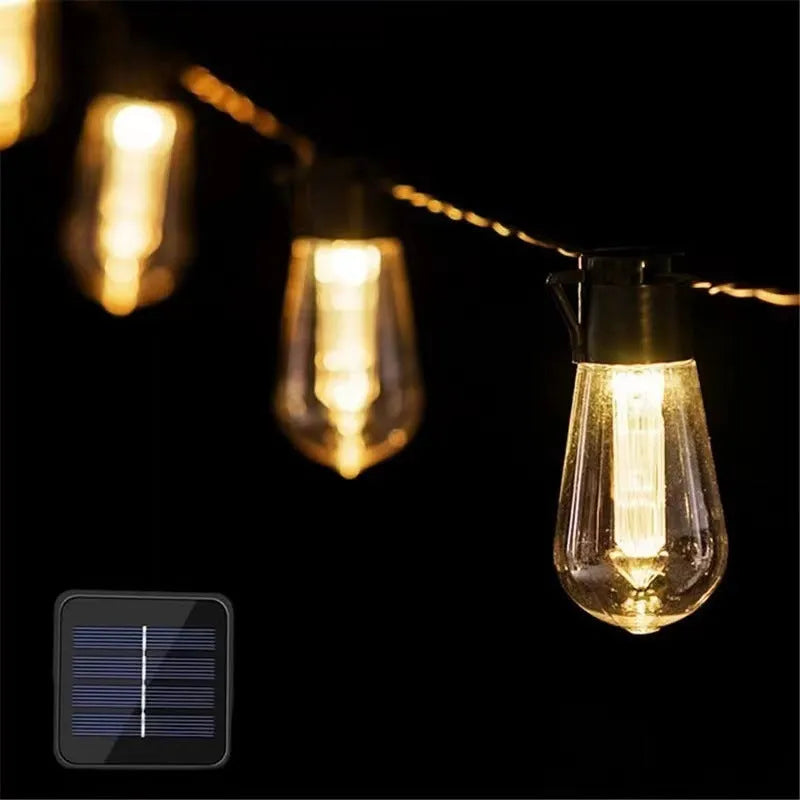 Outdoor solar string lights with retro long bulb infusion bottle shape design