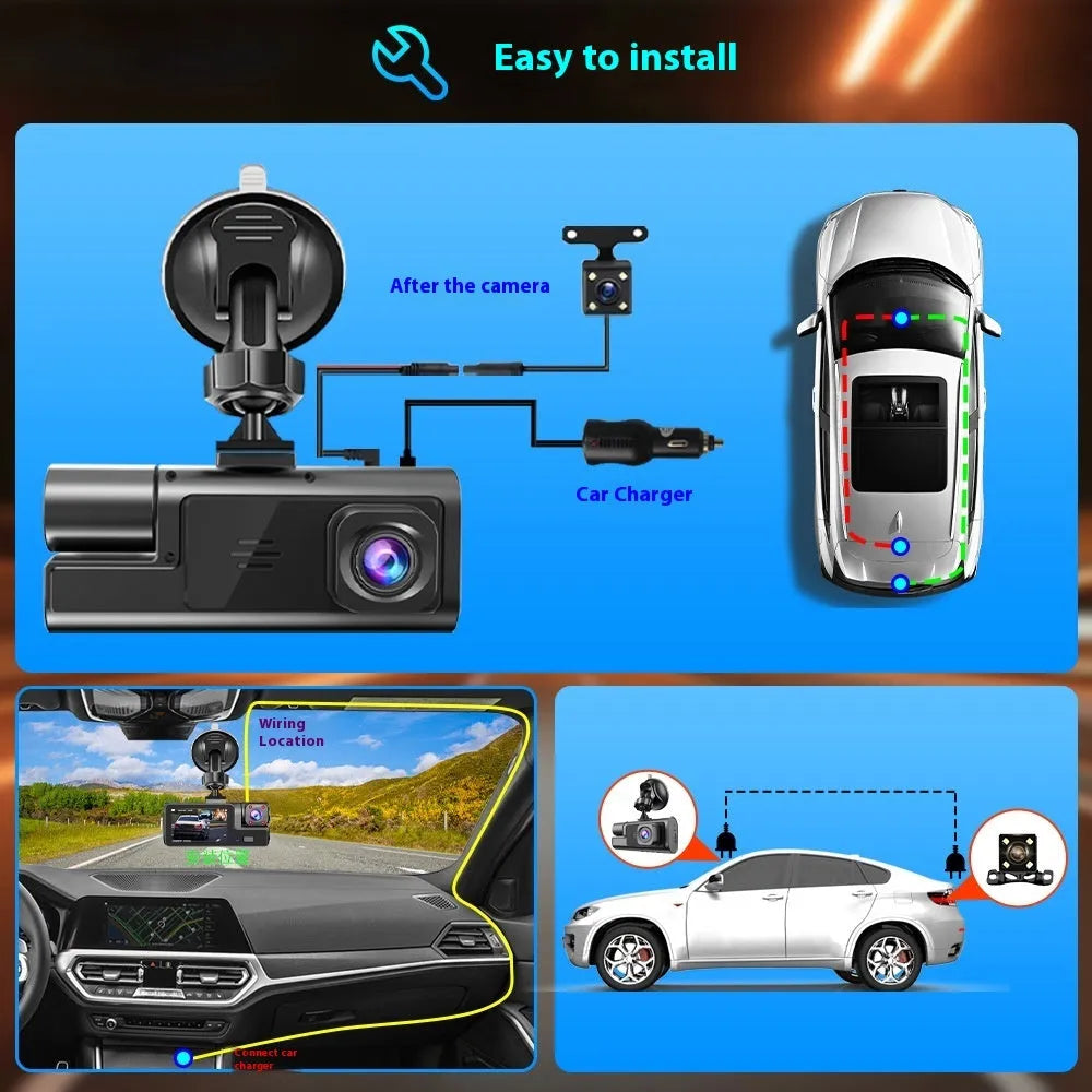 WiFi driving recorder with 2.0-inch screen and reversing camera for car front and rear monitoring