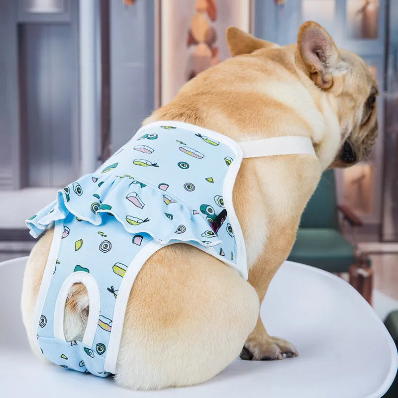 Blue washable cotton female dog menstrual safety pants from Bull