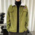 Mens khaki corduroy loose fit workwear jacket with stick pockets
