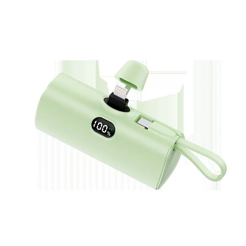 Capsule-shaped digital display wireless power bank with integrated plug in five colour options