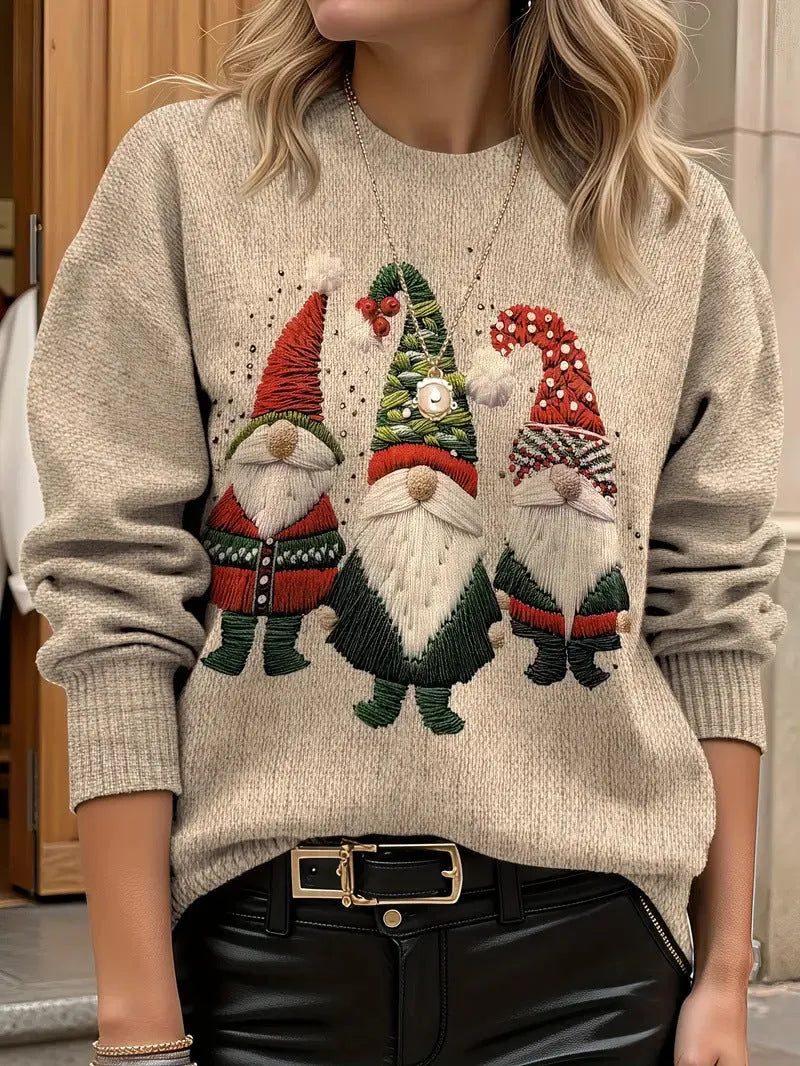 Christmas sweater with Santa Claus 3D pattern round neck pullover in polyester