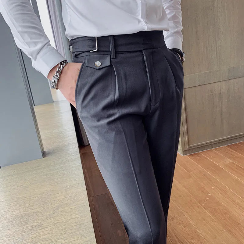 Straight-leg casual trousers in multiple solid colours with polyester construction