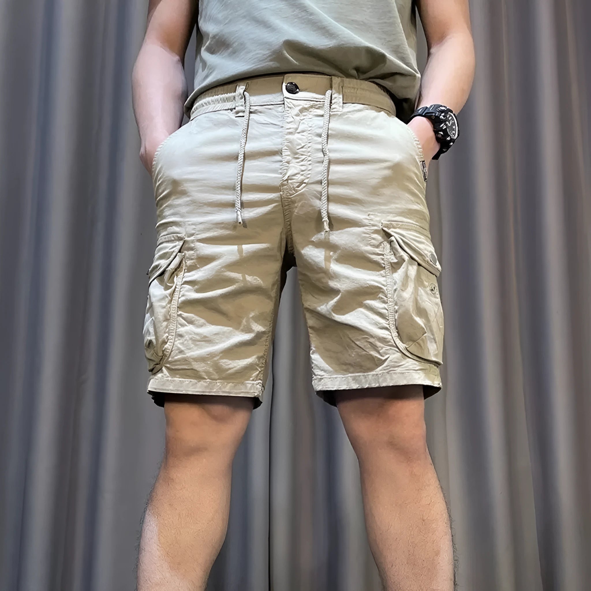 Korean style loose straight casual overalls trousers with multiple pockets in black colour