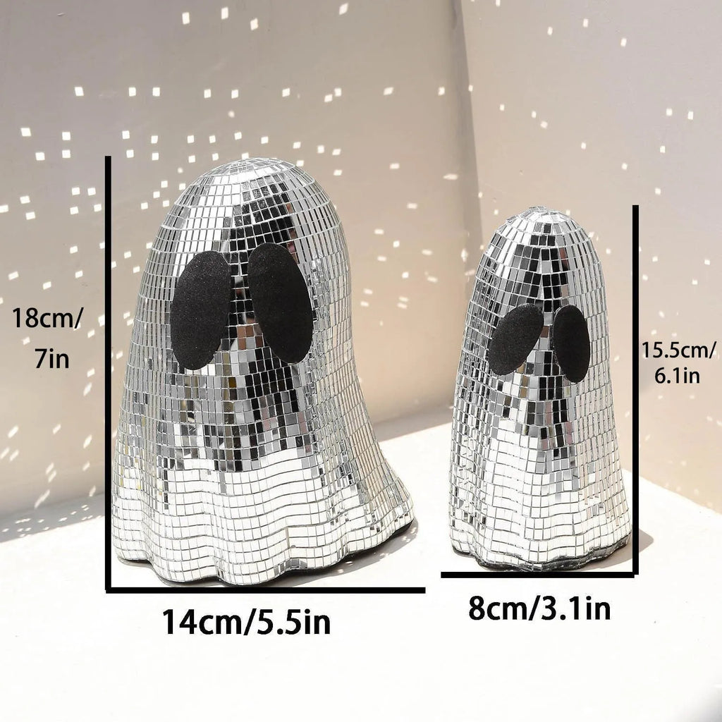 Silver Halloween ghost desktop decoration with mosaic mirror patch design in two sizes