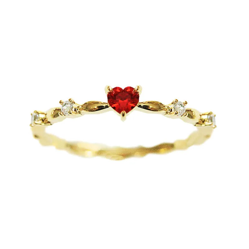 Zircon peach heart ring in gold or silver electroplated finish, sizes 6-10