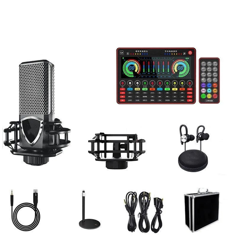 G4 professional sound card set with capacitance microphone, LCD display and remote control for live audio broadcasting