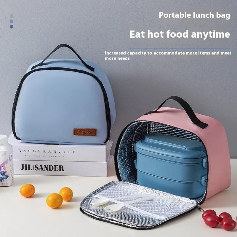 Insulated lunch box bag in textured cloth available in multiple colours for keeping food warm
