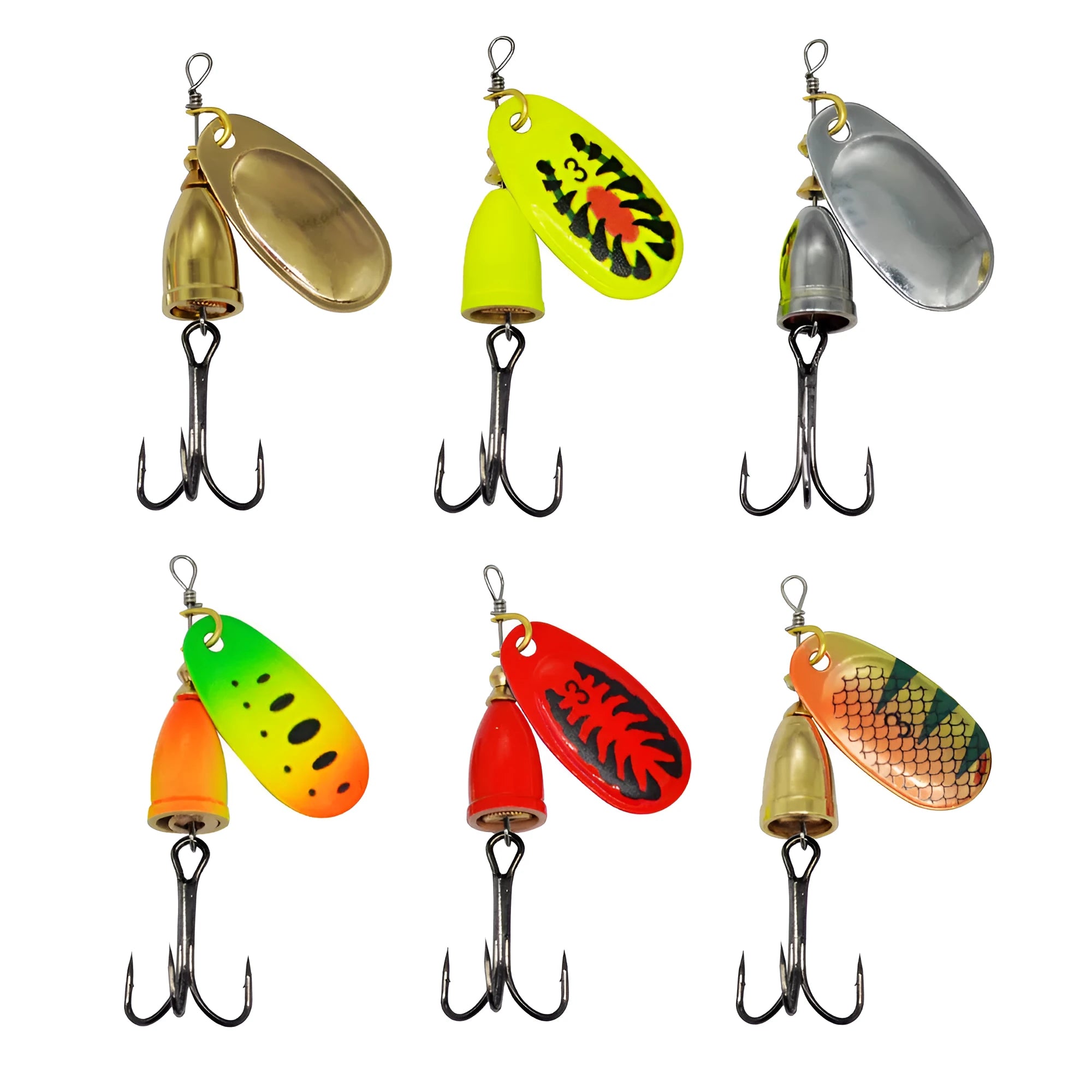 R composite rotating sequins copper bell metal fishing lure in seven colour options