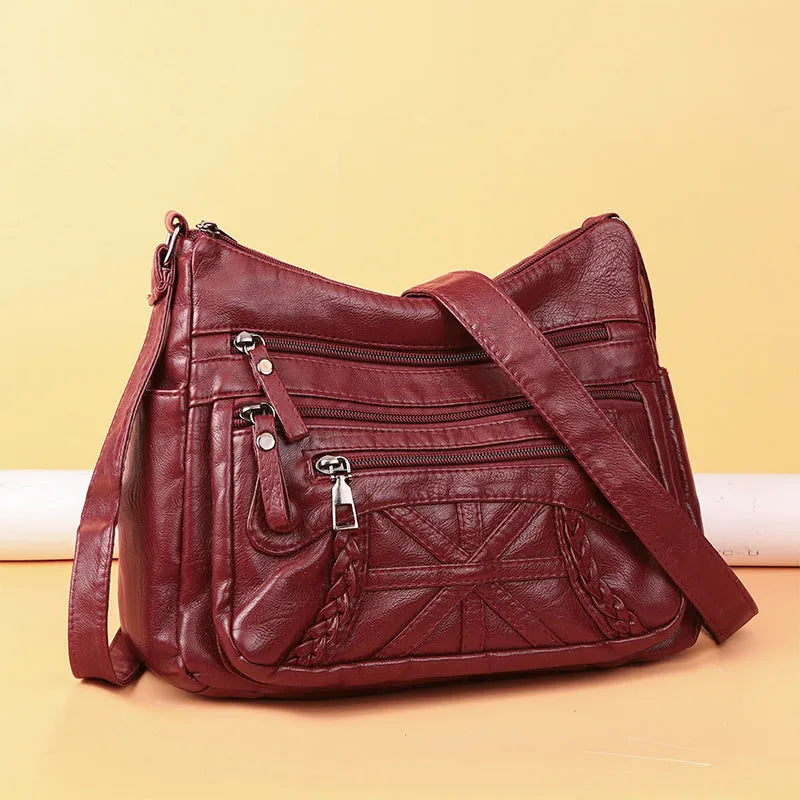 Soft PU casual messenger bag with multi-layer pockets, available in five colours