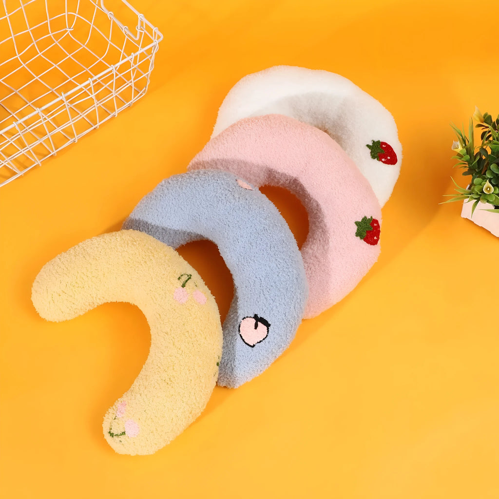 Half moon U-shaped cartoon pet pillow for cats and dogs in blue cloth fabric