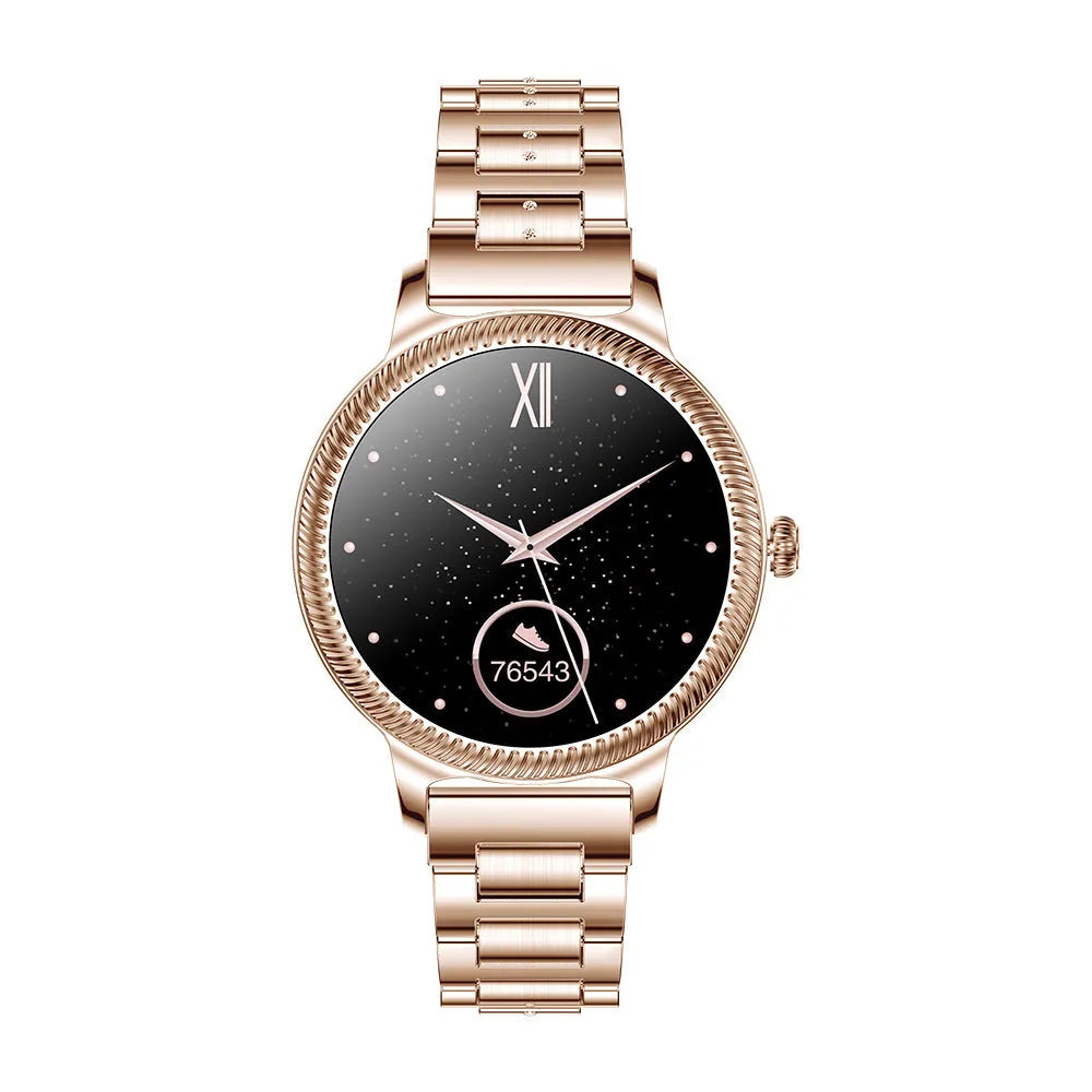 AK38 ladies smart watch with stainless steel band and 1.09-inch TFT display