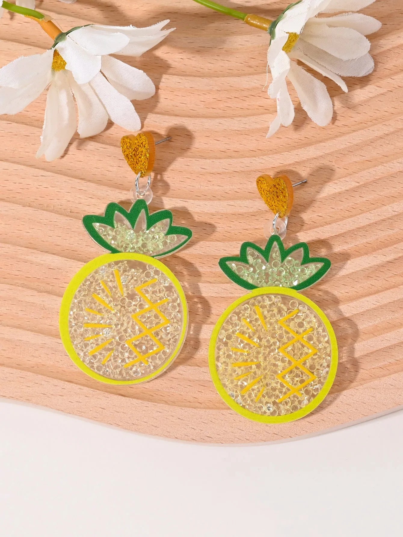 Acrylic fruit earrings for women showing cherry, strawberry, watermelon, pineapple designs