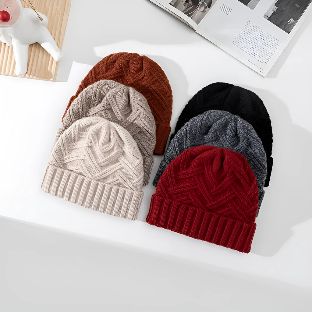 Women's wool knitted dome crown winter hat in six colour options including ivory white and ankela red