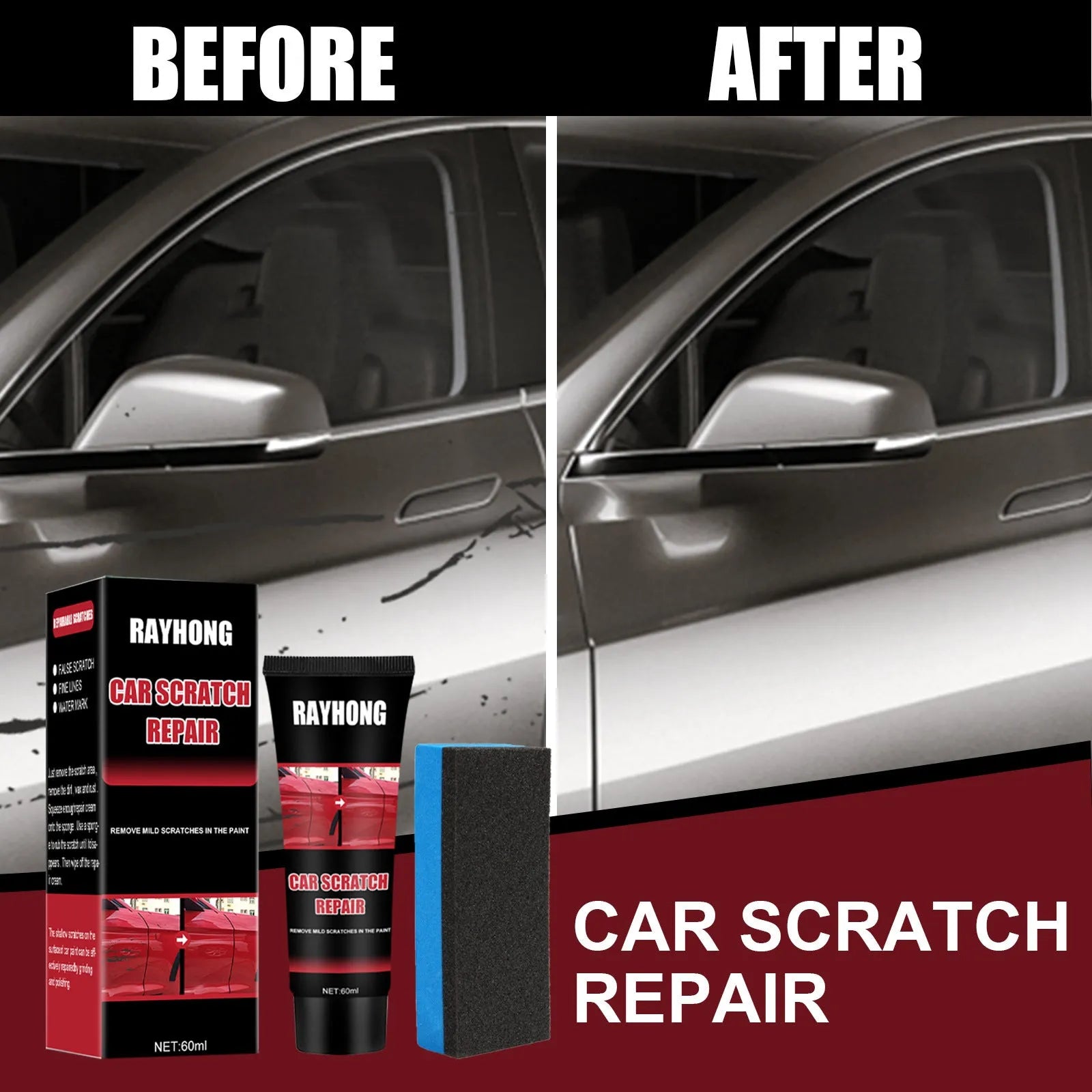 60ml tube of car scratch repair wax with applicator for automotive paint surfaces
