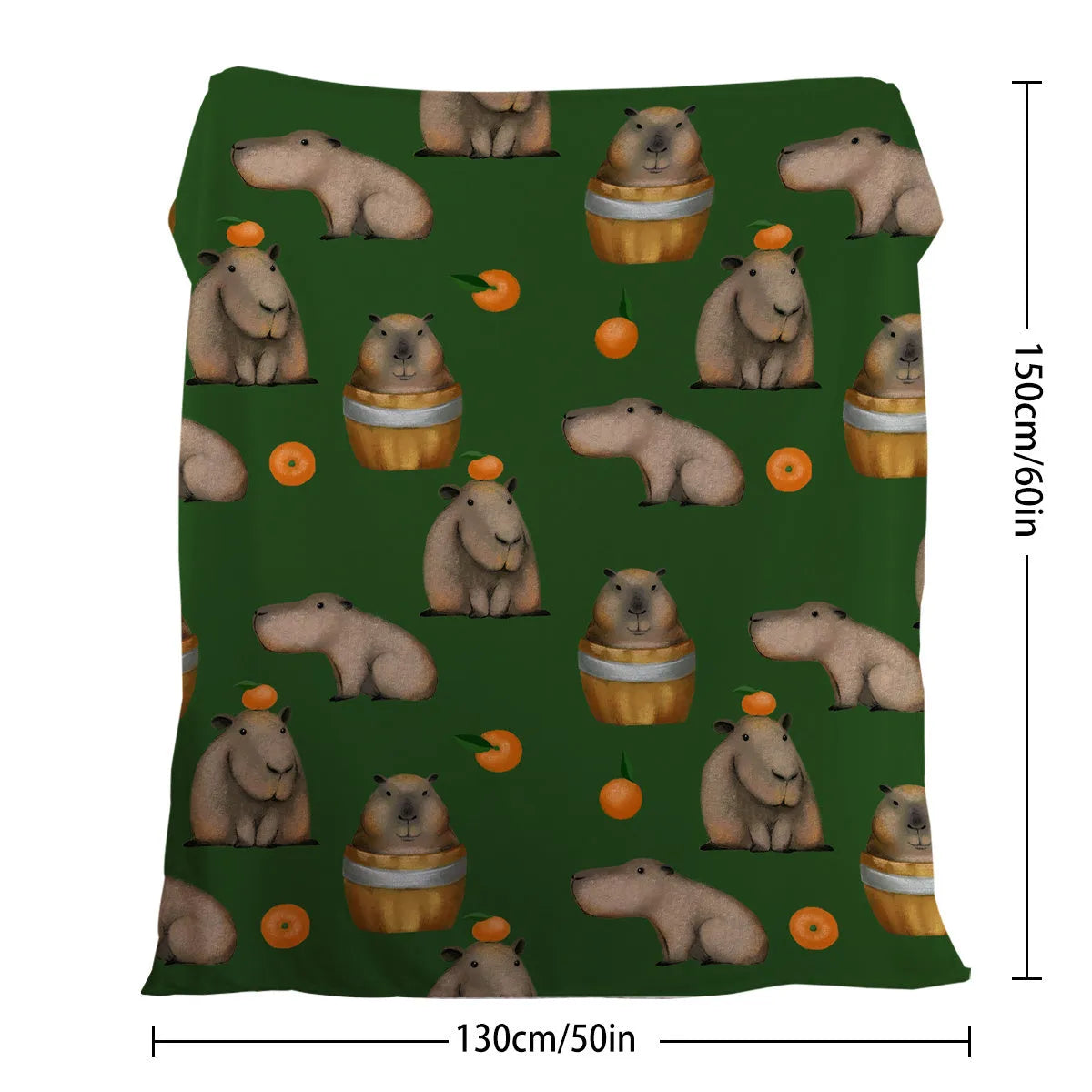 Flannel orange and capybara pattern soft fluffy multifunctional printed blanket on sofa