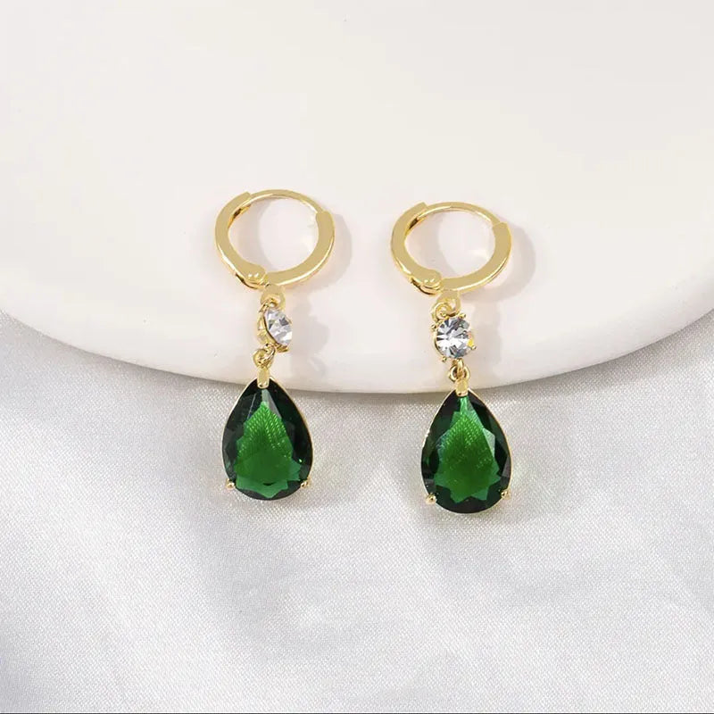 Emerald green geometric teardrop earrings with leverback fastenings