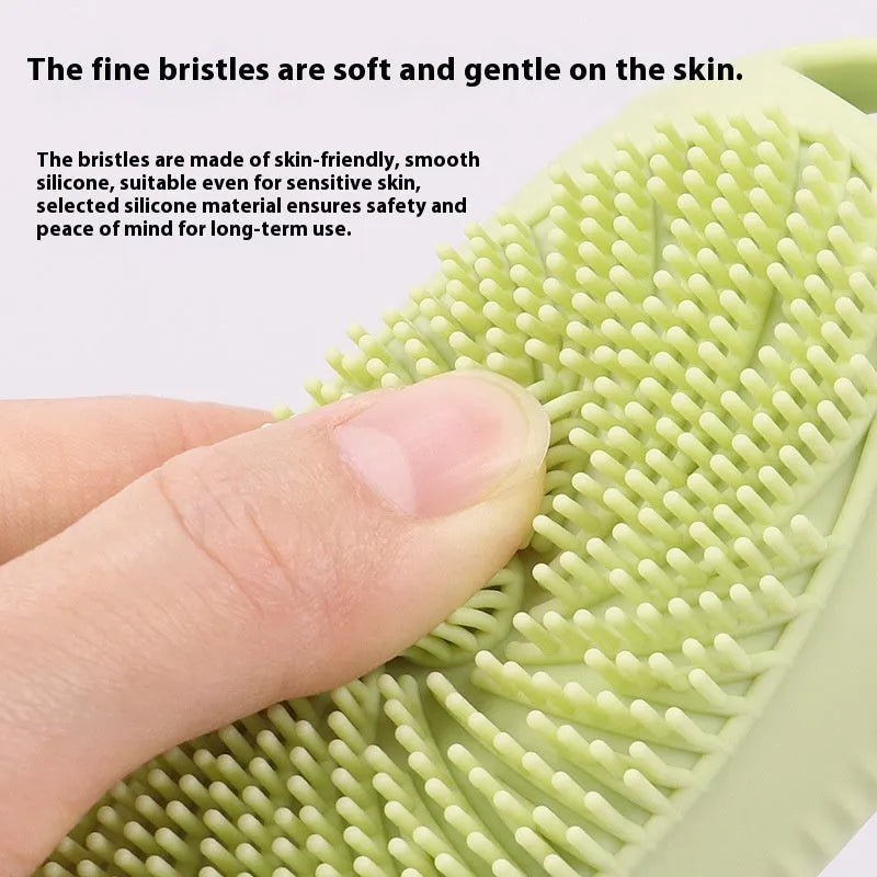 Silicone bath brush storage bottle in various colours including pink, orange and sea blue