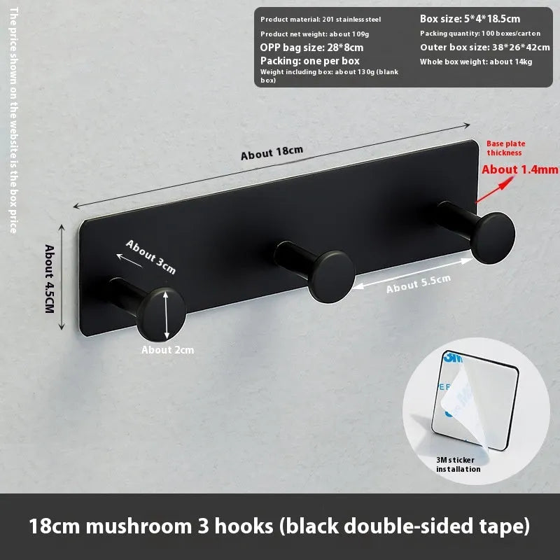 Punch-free screwless shower door rear clothes hook in black and white with double-sided tape