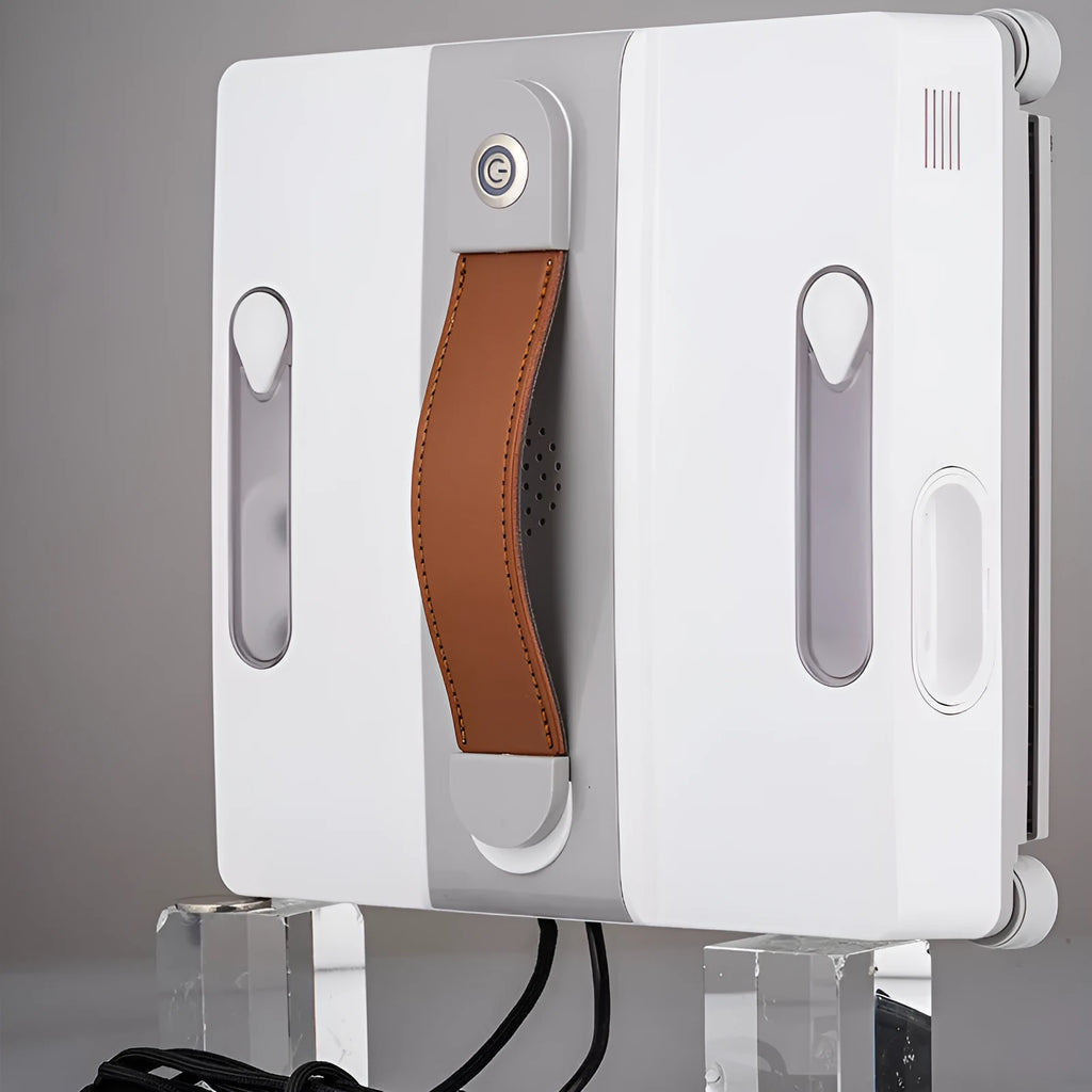 White intelligent window cleaning robot for high-rise buildings showing 220x220x70mm dimensions