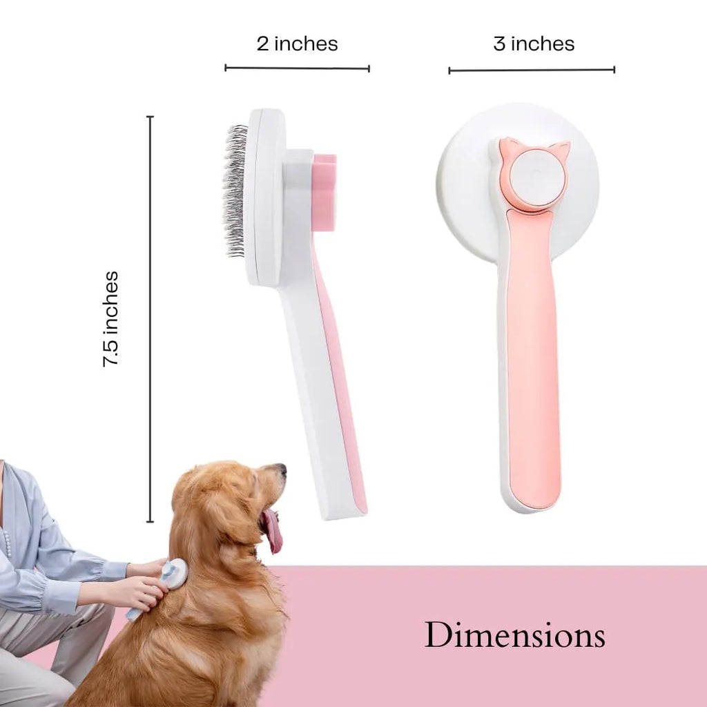 Self-cleaning pet slicker brush with blue ergonomic handle for dog and cat grooming