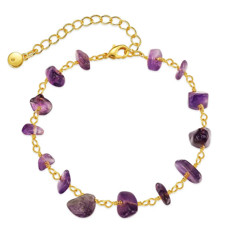 Irregular geometric gravel bracelet with crystal accents in 18K gold plated copper, showing blue colour option