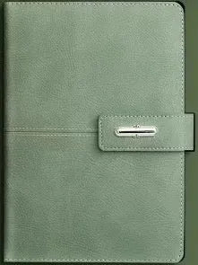 A5 notebook with PU leather cover in one of six colour options, showing wood-free paper inside.