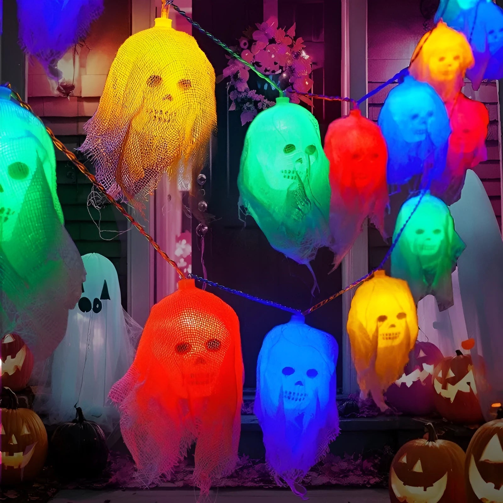 Halloween battery-operated coloured LED string lights for indoor wall decoration with length options