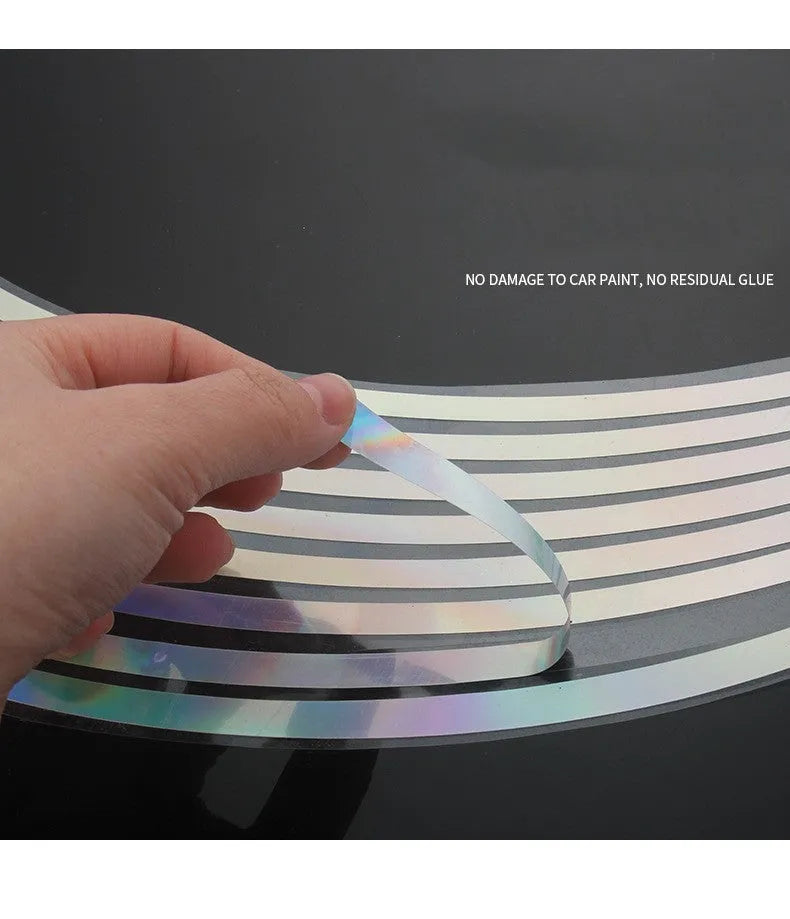 Waterproof laser reflective wheel hub stickers for car and motorcycle wheels in four sizes