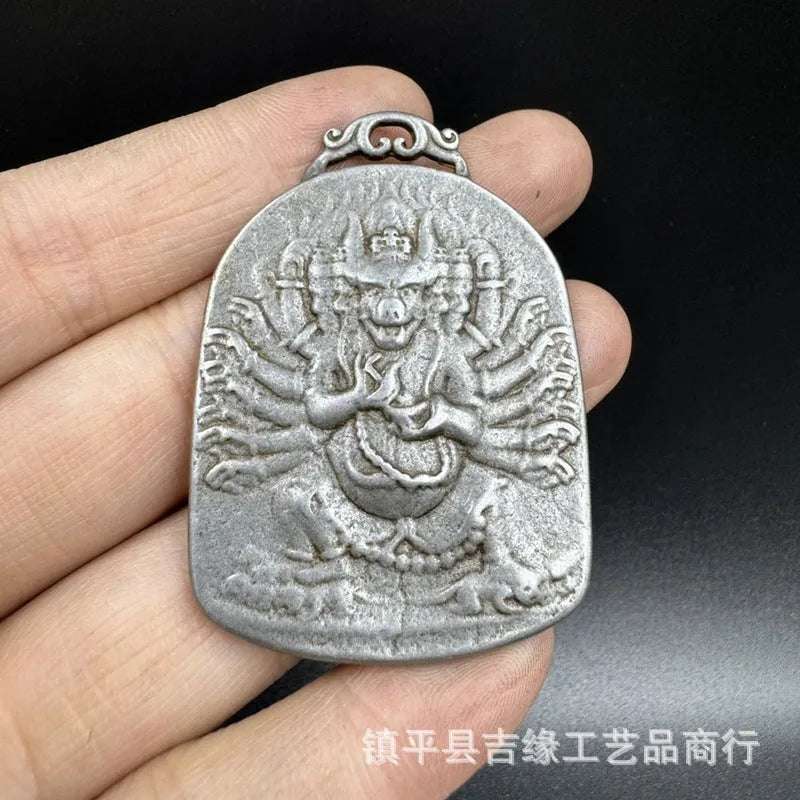 Chinese style iron pendant ornament with Yamantaka Aryaacalanatha Buddhist design