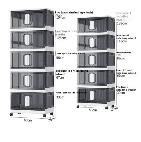 Foldable PP plastic storage locker with wheels available in white or grey with multiple layer options for shoes and toys