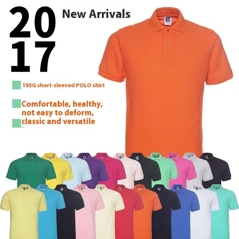 Men's solid colour short sleeve polo shirt in loose plus size fit on hanger