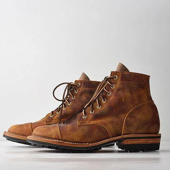 Men's casual ankle boots Martin boots buckle closure square toe artificial leather rubber sole low top solid colour