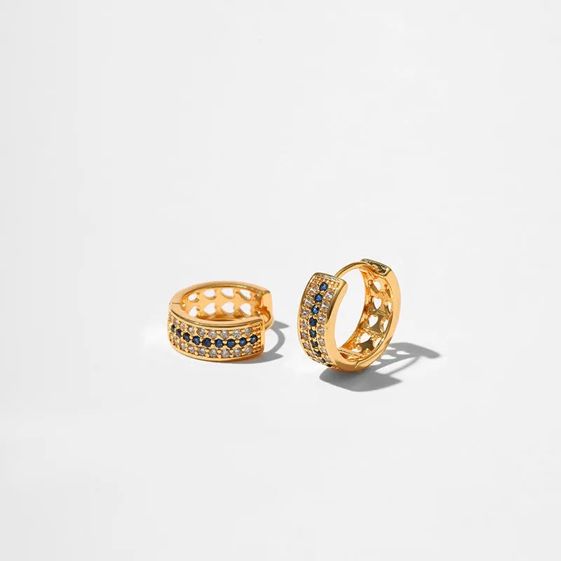 Women's round geometry earrings with 18K electroplated gold finish on copper