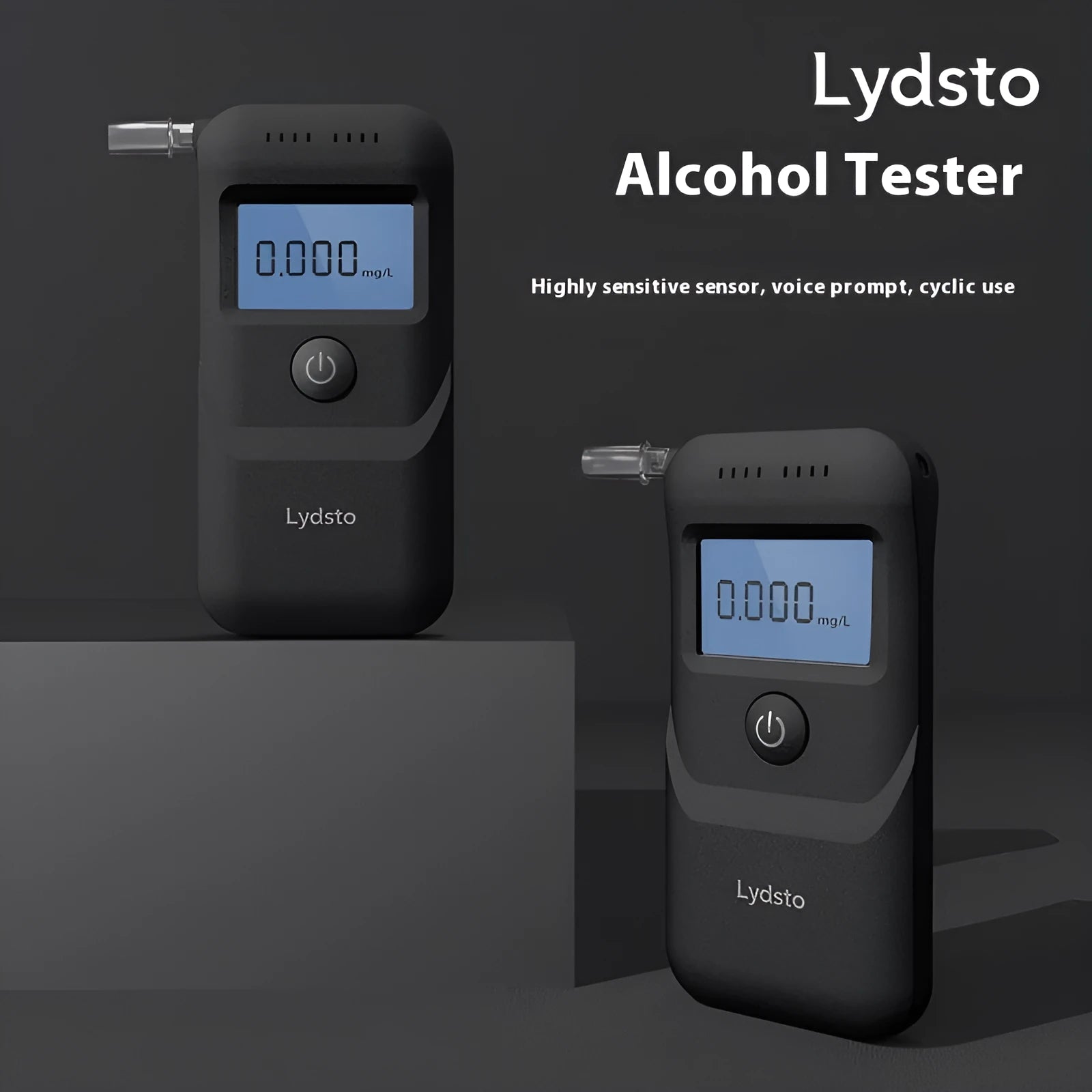 Black household alcohol tester breathalyser unit for personal drinking breath checks